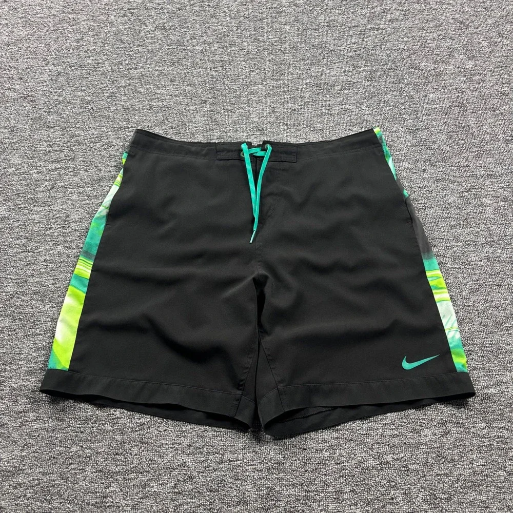 Y2K 2000s Nike Neon Board Shorts Black/Green Men's Size XXL